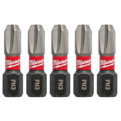 Milwaukee SHOCKWAVE #3 x 1 in. L Steel 1/4 in. 5 pc. Impact Duty Phillips Screwdriver Bit He