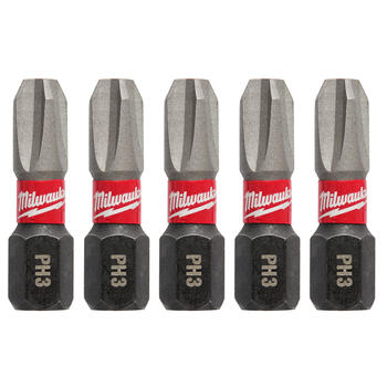 Milwaukee SHOCKWAVE #3 x 1 in. L Steel 1/4 in. 5 pc. Impact Duty Phillips Screwdriver Bit He