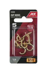 Ace Medium Polished Brass Green Brass Cup Hook 10 lb. 5 pk 1.125 in. L
