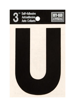 Hy-Ko 3 in. Black Vinyl Self-Adhesive Letter U 1 pc.