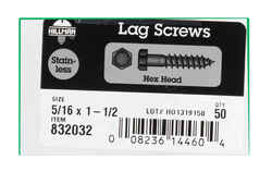 HILLMAN 5/16 in. x 1-1/2 in. L Hex Stainless Steel Lag Screw 50 pk
