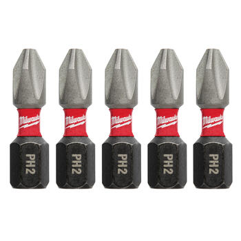 Milwaukee SHOCKWAVE Phillips #2 x 1 in. L Screwdriver Bit 1/4 in. Hex Shank 5 pc. Steel Impa