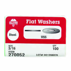HILLMAN Zinc-Plated Steel 3/16 in. USS Flat Washer 100 pk