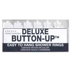 Excell White Plastic Deluxe Button-Up White 12 pk Shower Curtain Rings