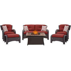 Hanover Strathmere 6 pc Espresso Steel Traditional Fire Pit Set Crimson Red