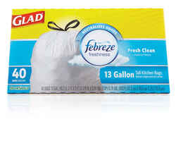 Glad OdorShield 13 gal. Kitchen Trash Bags Drawstring 40 pk