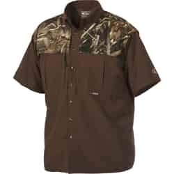 Drake EST Wingshooter S Short Sleeve Men's Collared Brown/Camo Work Shirt