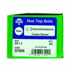 HILLMAN 3/8 in. Dia. x 2 in. L Zinc Plated Steel Hex Tap Bolt 100 box