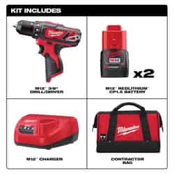 Milwaukee 12 V 3/8 in. Brushed Cordless Drill Kit (Battery & Charger)