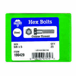 HILLMAN 5/8 in. Dia. x 5 in. L Zinc Plated Steel Hex Bolt 25 box