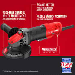 Craftsman 4 in. Corded Angle Grinder 12000 rpm Paddle with Lock-On Red