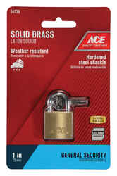 Ace 1 in. H x 7/16 in. L x 1 in. W Brass Single Locking Padlock