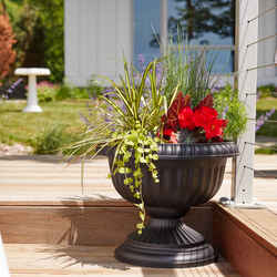 Bloem 14.8 in. H x 17.8 in. Dia. x 18 in. L Peppercorn Plastic Grecian Urn Flower Pot