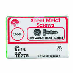 HILLMAN 5/8 in. L x 8 Hex Washer Zinc-Plated Steel Sheet Metal Screws 100 per box Slotted