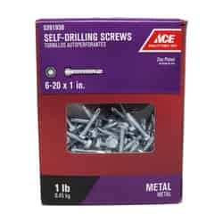 Ace 1 in. L x 6-20 Sizes Hex Zinc-Plated Steel Self- Drilling Screws Hex Washer Head 1 lb.