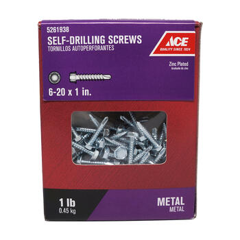 Ace 1 in. L x 6-20 Sizes Hex Zinc-Plated Steel Self- Drilling Screws Hex Washer Head 1 lb.