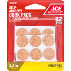 Ace Cork Self Adhesive Bumper Pads Brown Round 3/4 in. W 12 pk