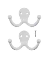 Ace 1-3/4 in. L White Metal Small Double Garment White 2 pk Hook