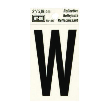 Hy-Ko Vinyl Reflective W 2 in. Self-Adhesive Letter Black