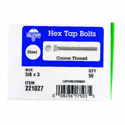 HILLMAN 3/8 in. Dia. x 3 in. L Zinc Plated Steel Hex Tap Bolt 50 box