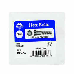 HILLMAN 5/8 in. Dia. x 9 in. L Zinc Plated Steel Hex Bolt 25 box