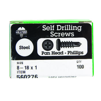 HILLMAN 8-18 x 1 in. L Phillips Zinc-Plated Pan Head Self- Drilling Screws 100 per box Steel