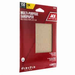 Ace 5-1/2 in. L X 4-1/2 in. W 150 Grit Aluminum Oxide 1/4 Sheet Sandpaper 6 pk