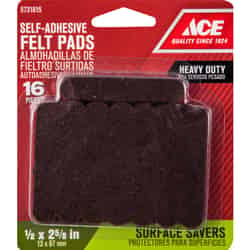 Ace Felt Self Adhesive Pad Brown Round 1/2 in. W x 2-5/8 in. L 16 pk