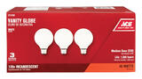 Ace 40 watts G25 Incandescent Light Bulb 340 lumens White Globe 3 pk