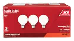 Ace 40 watts G25 Incandescent Light Bulb 340 lumens White Globe 3 pk