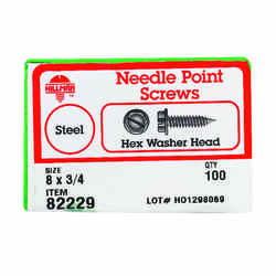 HILLMAN 3/4 in. L x 8 Slotted Steel Sheet Metal Screws 100 per box Zinc-Plated Hex Washer