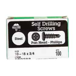 Hillman No. 10-16 x 3/4 in. L Phillips Pan Head Zinc-Plated Steel Self- Drilling Screws 100