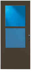 LARSON 36 in. W x 81 in. H Aluminum/Wood Mid-View Self-Storing Storm Door Brown