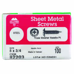 HILLMAN 3/4 in. L x 8 Phillips Zinc-Plated Steel Truss Head 100 per box Sheet Metal Screws