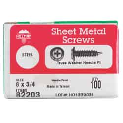 HILLMAN 3/4 in. L x 8 Phillips Zinc-Plated Steel Truss Head 100 per box Sheet Metal Screws