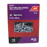 Ace 8-18 Sizes x 5/8 in. L Hex Hex Washer Head Zinc-Plated Steel Self- Drilling Screws 1 lb.