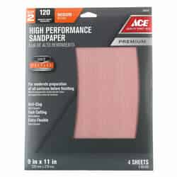 Ace 11 in. L X 9 in. W 120 Grit Aluminum Oxide Sandpaper 4 pk