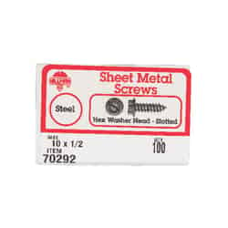 HILLMAN 10 x 1/2 in. L Slotted Hex Washer Sheet Metal Screws Zinc-Plated Steel 100 per box