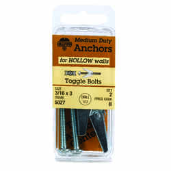HILLMAN Fas-N- Tite 1/4 in. Dia. x 3 L Round Steel Toggle Bolt 2 pk