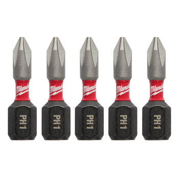 Milwaukee SHOCKWAVE Phillips #1 x 1 in. L Impact Duty Hex Shank 5 pc. Screwdriver Bit Steel