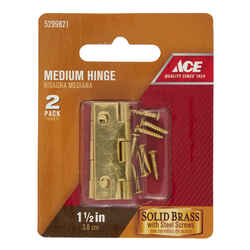 Ace 1-1/2 in. W x 1 in. L Polished Brass Brass Medium Hinge 2 pk