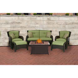 Hanover Strathmere 6 pc Espresso Steel Traditional Fire Pit Set Cilantro Green