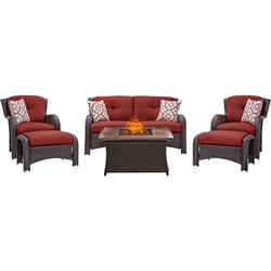 Hanover Strathmere 6 pc Espresso Steel Traditional Fire Pit Set Crimson Red