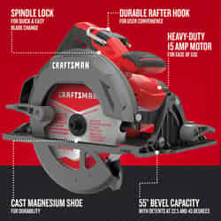 Craftsman 7-1/4 in. 15 amps Corded Lightweight Circular Saw 5500 rpm 11.15 lb. Red