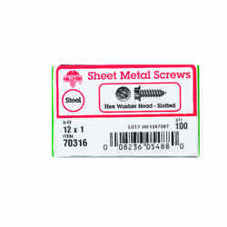 HILLMAN 1 in. L x 12 Slotted Hex Washer Zinc-Plated Steel Sheet Metal Screws 100 per box