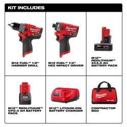 Milwaukee M12 FUEL 12 V Cordless Brushless 2 Hammer Drill and Impact Driver Kit