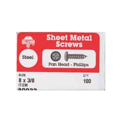 HILLMAN 3/8 in. L x 8 Zinc-Plated Steel Sheet Metal Screws 100 per box Pan Head Phillips