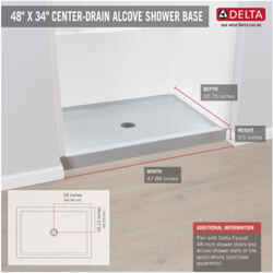 Delta 3-1/2 in. H x 34 in. W x 48 in. L White Shower Base Acrylic Center Rectangle