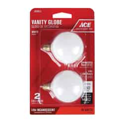 Ace 40 watts G16-1/2 Incandescent Light Bulb 245 lumens White (Frosted) Globe 2 pk