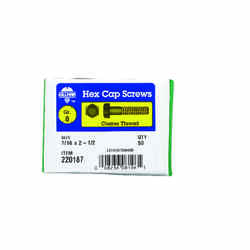 HILLMAN 7/16 in. Dia. x 2-1/2 in. L Heat Treated Yellow Dichromate Hex Head Cap Screw 50 box